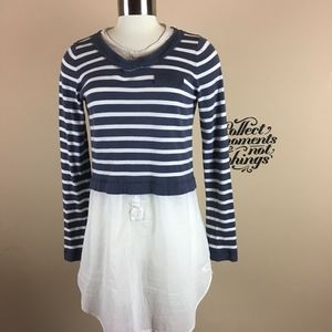 Shae M Gray White Stripe Knit Layered Shirt Tunic